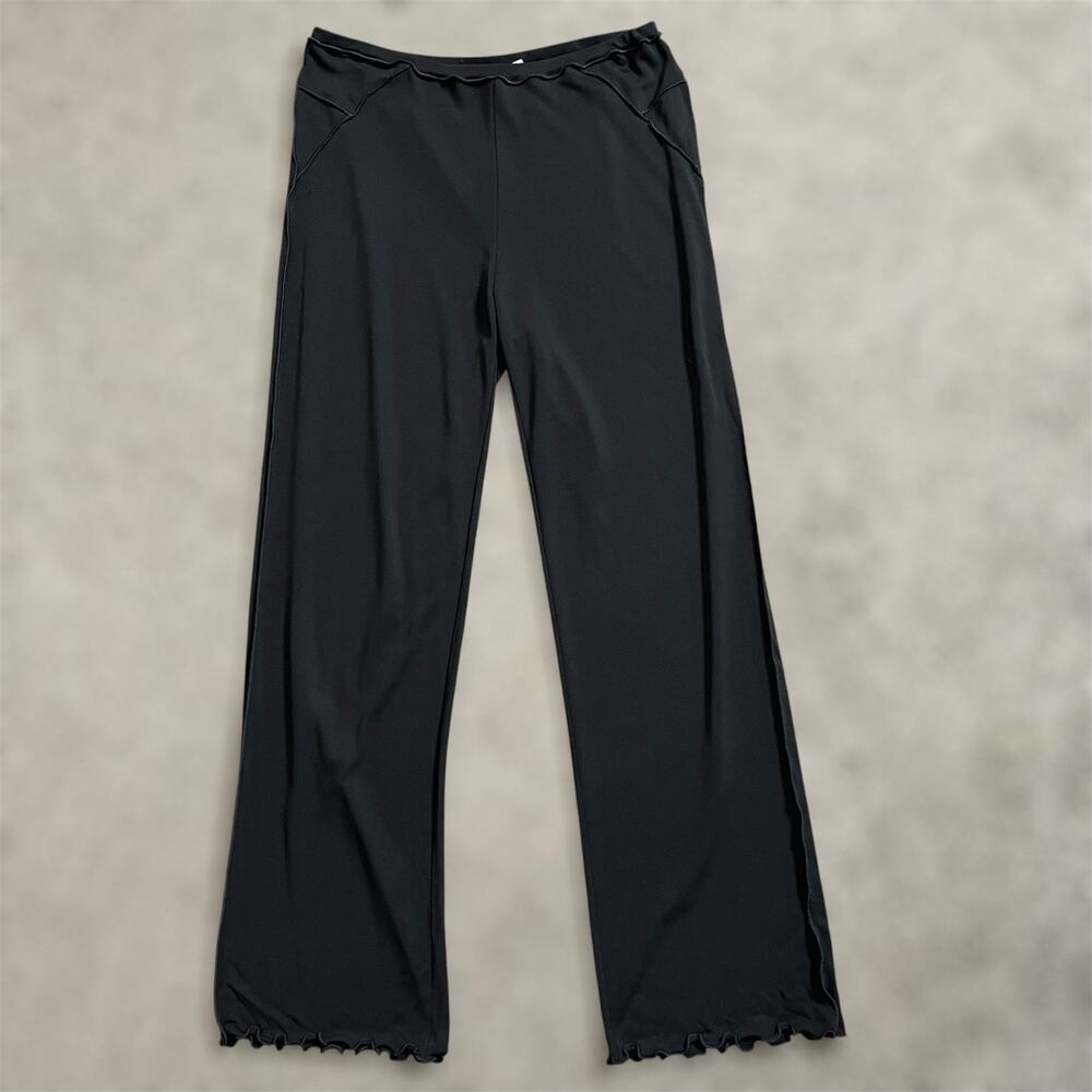Vtg Studio M Pants Small Womens Black Lettuce Hem USA Pull On Elastic Waist Y2K